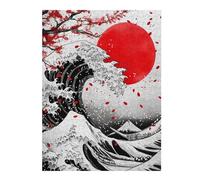 Jigsaw Puzzles 52x38cm/1000pcs for Teenagerss Katsushika Hokusai Wave Red Moon Puzzles for Adults Toy Wall Decor A Work of Art Gifts for Friends And Family 52x38cm/1000pcs
