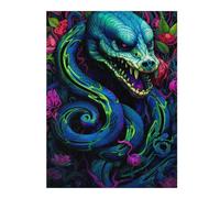Jigsaw Puzzles 52x38cm/1000pcs for Teenagerss Neon Serpent Amidst Flowers Puzzle for Adults Fun Games A Work of Art Help The Brain Exercise 52x38cm/1000pcs