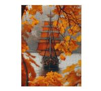 Jigsaw Puzzles 52x38cm/1000pcs for Teenagerss Orange Pirate Ship Teenagers Puzzles Hands-on Game Wall Decoration Stress Reduction Gifts 52x38cm/1000pcs
