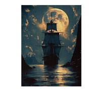 Jigsaw Puzzles 52x38cm/1000pcs for Teenagerss Pirate Ship Full Moon Jigsaws for Adults Hands-on Game Enhance Memory Great Gift for Gaming 52x38cm/1000pcs