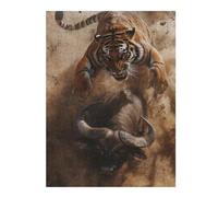 Jigsaw Puzzles 52x38cm/1000pcs for Teenagerss Tiger Attacking Buffalo Puzzle for Adults Relax Games Hand Speed Race Great Gift for Gaming 52x38cm/1000pcs