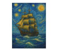 Jigsaw Puzzles 52x38cm/1000pcs Sailing Ship Under Starry Night Sky Jigsaws for Adults Family Game Presents for Women Deal As Gifts for The Whole Family 52x38cm/1000pcs
