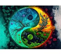 Jigsaw Puzzles 70 pieces,Puzzles for Adults,Challenging Educational Family Activity Games Home Decoration Puzzle Yin-Yang Scenery,7.9 x 5.9 Inch