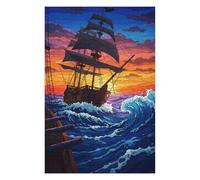 Jigsaw Puzzles 75x50cm/1000pcs for Adults Pirate Ship at Sea Sunset Jigsaws for Adults Relax Games Precision Cutting Help The Brain Exercise 75x50cm/1000pcs