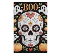 Jigsaw Puzzles 75x50cm/1000pcs for Teenagerss Halloween Embroidery Skull with Pumpkins And Ghosts Adult Jigsaw Family Game But Fun And Humorous Help The Brain Exercise 75x50cm/1000pcs