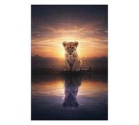 Jigsaw Puzzles 75x50cm/1000pcs for Teenagerss Lion Cub Reflection at Sunset Adult Jigsaw Family Game But Fun And Humorous Help The Brain Exercise 75x50cm/1000pcs
