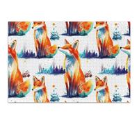 Jigsaw Puzzles Adult 500 Pieces Cute Watercolor Fox Orange Gifts for White Elephant Game Difficult Large Puzzle Cartoon Animal, 20.5x14.9 Inch