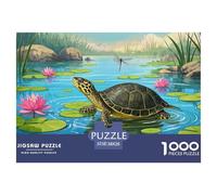 Jigsaw Puzzles African Sideneck Turtle 1000 Piece Challenge Toy for Adults,Spring Lotus Pond Impossible Jigsaw Puzzles 1000 Pieces Educational Game for Adults Or Families 38x26cm/1000pcs