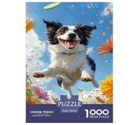 Jigsaw Puzzles Border Collie 1000 Piece Challenge Toy for Adults,Spring Flower Impossible Jigsaw Puzzles 1000 Pieces Educational Game Home Decoration 70x50cm/1000pcs
