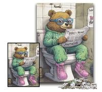Jigsaw Puzzles Brown Bear Go Toilet cardboard Jigsaw Size 26x38cm Challenging Brain Teaser, Family Activity, Home Decor