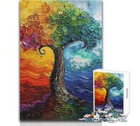 Jigsaw Puzzles for Adults 1000 Abstract Rainbow Swirl Tree Painting Toys Educational Games Wall Decoration Secret Santa Gifts Size 38x52cm