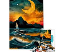 Jigsaw Puzzles for Adults 1000 Abstract Sailboat Under Crescent Moon Puzzles for Adults Hands-on Game But Fun And Humorous Great Gifts for Gaming (Size 38x52cm)