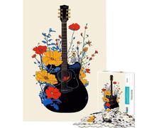 Jigsaw Puzzles for Adults 1000 Acoustic Guitar with Flowers Jigsaw for Adults Relaxing Games Presents for Women Challenging To Complete (38x52cm)