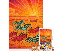 Jigsaw Puzzles for Adults 1000 African Animals Migration at Sunset Home Decoration Toys Funny Gift Impossible Game Interesting Stress Reduction (Size 38x26cm)