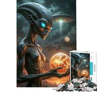 Jigsaw Puzzles for Adults 1000 Alien Holding Planet with UFO Relaxing Games Brain Intelligence Challenge Addictive Toys Great Gifts Family Activities (Size 38x26cm)
