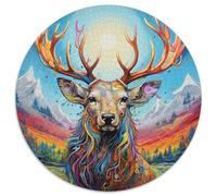 Jigsaw Puzzles for Adults 1000 Art Moose Round Paper Jigsaw Puzzles Colorful Home Decor & Interactive Family Game, (67.5x67.5cm)
