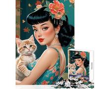 Jigsaw Puzzles for Adults 1000 Asian Pin-Up with Cute Kitten Educational Toy Art Work Gift Educational Game Artists' Collection, Fine Arts Size 38x26cm