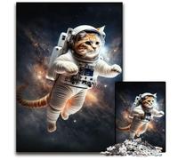 Jigsaw Puzzles for Adults 1000 Astronaut Cat in Space Wooden Puzzles Interactive Family Game, Ideal, Family Activity Game 50x75CM/19.68x29.52inch