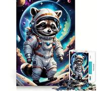 Jigsaw Puzzles for Adults 1000 Astronaut Raccoon Space Perfect Cut Fun Mind Exercise Toy Peaceful Play Fun Birthday Fun Gift (38x52cm)