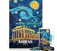 Jigsaw Puzzles for Adults 1000 Athens Greece Starry Night Art Perfect Cut Fun Mind Exercise Toy Peaceful Play Fun Birthday Fun Gift (38x26cm)