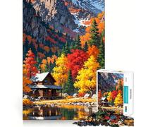 Jigsaw Puzzles for Adults 1000 Autumn Cabin by The Lake Perfect Cut Fun Mind Exercise Toy Peaceful Play Fun Birthday Fun Gift (38x26cm)