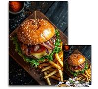 Jigsaw Puzzles for Adults 1000 Bacon Cheeseburger with Fries Paper Jigsaw Puzzles for Adults Home Activity for Holidays Birthdays And Family Game Nights 1000 PCS(38x26cm)