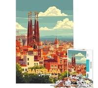 Jigsaw Puzzles for Adults 1000 Barcelona Spring Cityscape Illustration Challenging To Complete Learning Educational DIY Toys for 14+ Puzzle Game Offered (50x75cm)