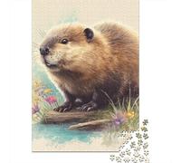 Jigsaw Puzzles for Adults 1000 Beaver Watercolor Painting Adult Jigsaw Brain Teaser Game Analysis And Logic Challenging To Complete 70x50cm/1000pcs