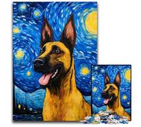 Jigsaw Puzzles for Adults 1000 Belgian Malinois Night Wooden Jigsaw Puzzles for Adults Home Activity for Holidays Birthdays And Family Game Nights 1000 PCS(75x50cm)
