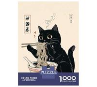 Jigsaw Puzzles for Adults 1000 Black Cat Eating Ramen Noodles Puzzles for Adults DIY Toys Pattern Assembly Gifts for Friends And Family 52x38cm/1000pcs