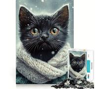Jigsaw Puzzles for Adults 1000 Black Cat in Winter Sharp Joint Play, Thinking Fun Game, Calm Fun Time, Christmas Leisure Art (38x52cm)