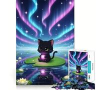 Jigsaw Puzzles for Adults 1000 Black Cat on Lily Pad Sharp Joint Play, Thinking Fun Game, Calm Fun Time, Christmas Leisure Art (38x52cm)