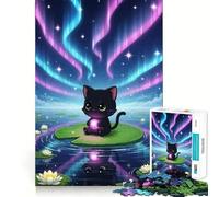 Jigsaw Puzzles for Adults 1000 Black Cat on Lily Pad Sharp Joint Play, Thinking Fun Game, Calm Fun Time, Christmas Leisure Art (50x75cm)