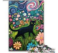 Jigsaw Puzzles for Adults 1000 Black Cat Walking in The Flowers 1000-Piece Jigsaw Puzzle Perfect Christmas & New Year Gift, (Size 50x75cm)