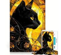 Jigsaw Puzzles for Adults 1000 Black Cat with Golden Stained Glass Sharp Joint Play, Thinking Fun Game, Calm Fun Time, Christmas Leisure Art (38x52cm)