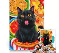 Jigsaw Puzzles for Adults 1000 Black Cats Food Feast, Toy Wall Decor, Home Art Decor, with Fully Interlocking Randomly Shaped Pieces 38x26cm