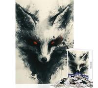Jigsaw Puzzles for Adults 1000 Black Kitsune Fox Painting Educational Toy Art Work Gift Educational Game Artists' Collection, Fine Arts Size 38x52cm