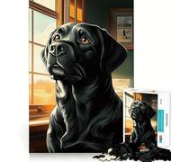 Jigsaw Puzzles for Adults 1000 Black Labrador by Window Sharp Joint Play, Thinking Fun Game, Calm Fun Time, Christmas Leisure Art (38x52cm)