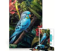 Jigsaw Puzzles for Adults 1000 Blue Budgerigar in Tropical Foliage Sharp Joint Play, Thinking Fun Game, Calm Fun Time, Christmas Leisure Art (38x52cm)