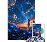 Jigsaw Puzzles for Adults 1000 Blue Flower And Starlight Jigsaws for Adults Fun Games Staycation Kill Time Birthday Present, Gifts, (Size 38x52cm)
