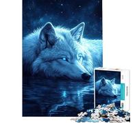 Jigsaw Puzzles for Adults 1000 Blue Wolf in Starlight Adult Puzzles Hands-on Game Staycation Kill Time Birthday Present, Gifts, (Size 38x26cm)