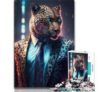 Jigsaw Puzzles for Adults 1000 Boss Leopard In Suit Teenager Puzzles,Challenging Game for Is Ideal As A Gift for The Whole Family 38x26cm