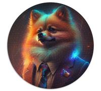 Jigsaw Puzzles for Adults 1000 Boss Pomeranian Round Jigsaw Puzzles 1000 Pieces for Adults Erfect for Home Decor, Birthdays, Holidays, And Gifts 67.5x67.5cm