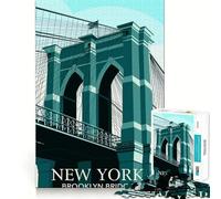 Jigsaw Puzzles for Adults 1000 Brooklyn Bridge New York Illustration Exact Edge Art Focus Building Toy Cozy Time Game Christmas Wall Art (38x26cm)