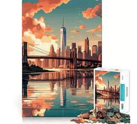 Jigsaw Puzzles for Adults 1000 Brooklyn Bridge Vintage Exact Edge Art Focus Building Toy Cozy Time Game Christmas Wall Art (38x26cm)