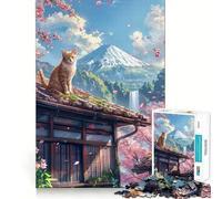 Jigsaw Puzzles for Adults 1000 Brown Cat in Tokyo Exact Edge Art Focus Building Toy Cozy Time Game Christmas Wall Art (50x75cm)