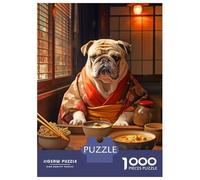 Jigsaw Puzzles for Adults 1000 Bulldog in Kimono at Dinner Puzzles for Adults DIY Toys Pattern Assembly Gifts for Friends And Family 52x38cm/1000pcs