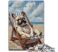Jigsaw Puzzles for Adults 1000 Bulldog on The Beach Teenager Puzzles,Challenging Game for Is Ideal As A Gift for The Whole Family (50x75cm)