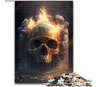 Jigsaw Puzzles for Adults 1000 Burning Ice Skull Made of Wood, for Teenagers Age Group 14+, Home Decor 50x75cm DIY Art Decor