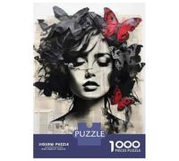 Jigsaw Puzzles for Adults 1000 Butterfly Woman Collage Art Print Adult Jigsaw Brain Teaser Game Analysis And Logic Challenging To Complete 52x38cm/1000pcs